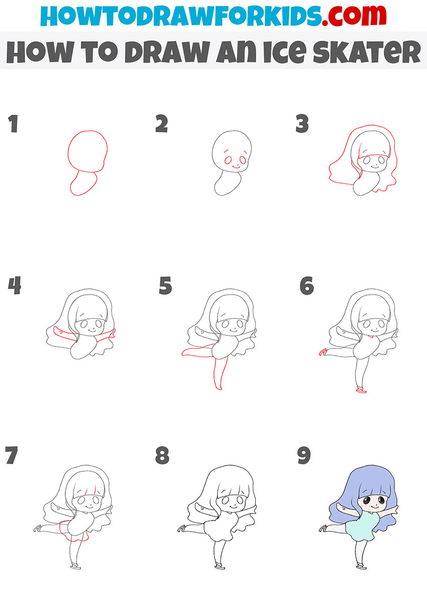 how to draw an ice skater step by step