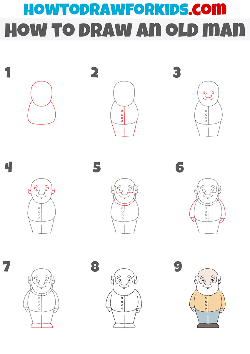 how to draw an old man step by step