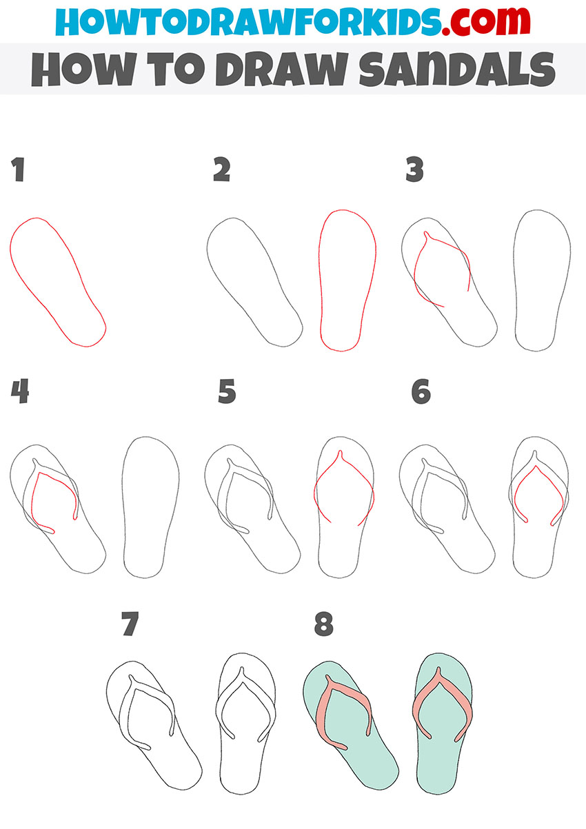 how to draw sandals step by step