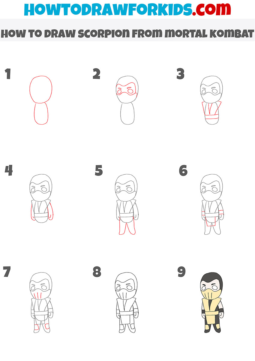 how to draw scorpion from mortal kombat step by step