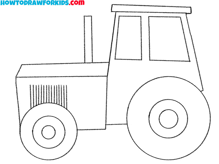 how to draw a tractor for beginners