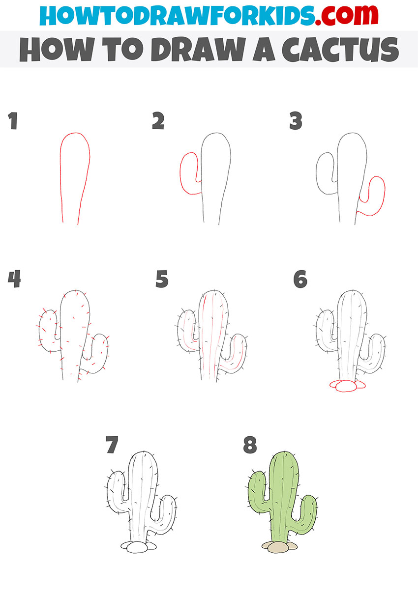 how to draw a cactus step by step