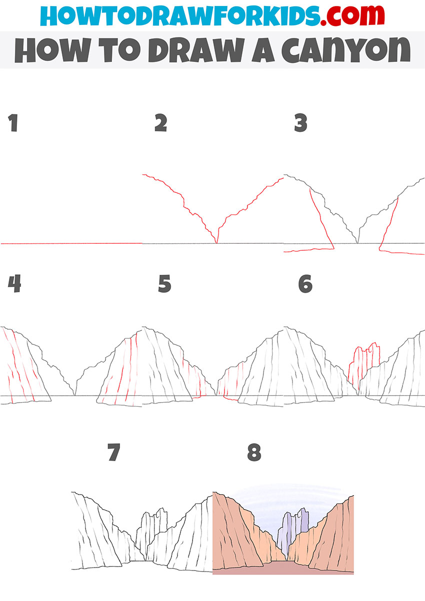 how to draw a canyon step by step