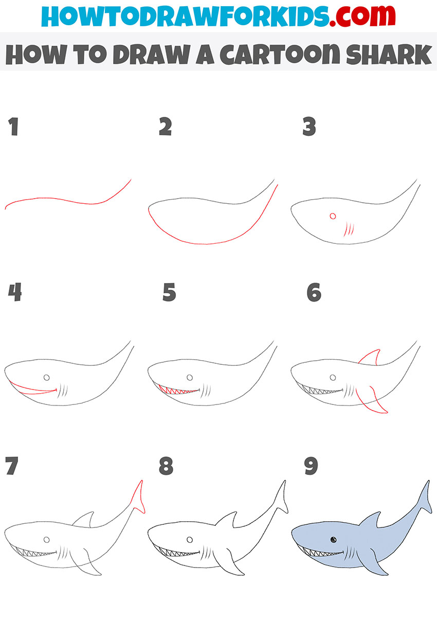 how to draw a cartoon shark step by step