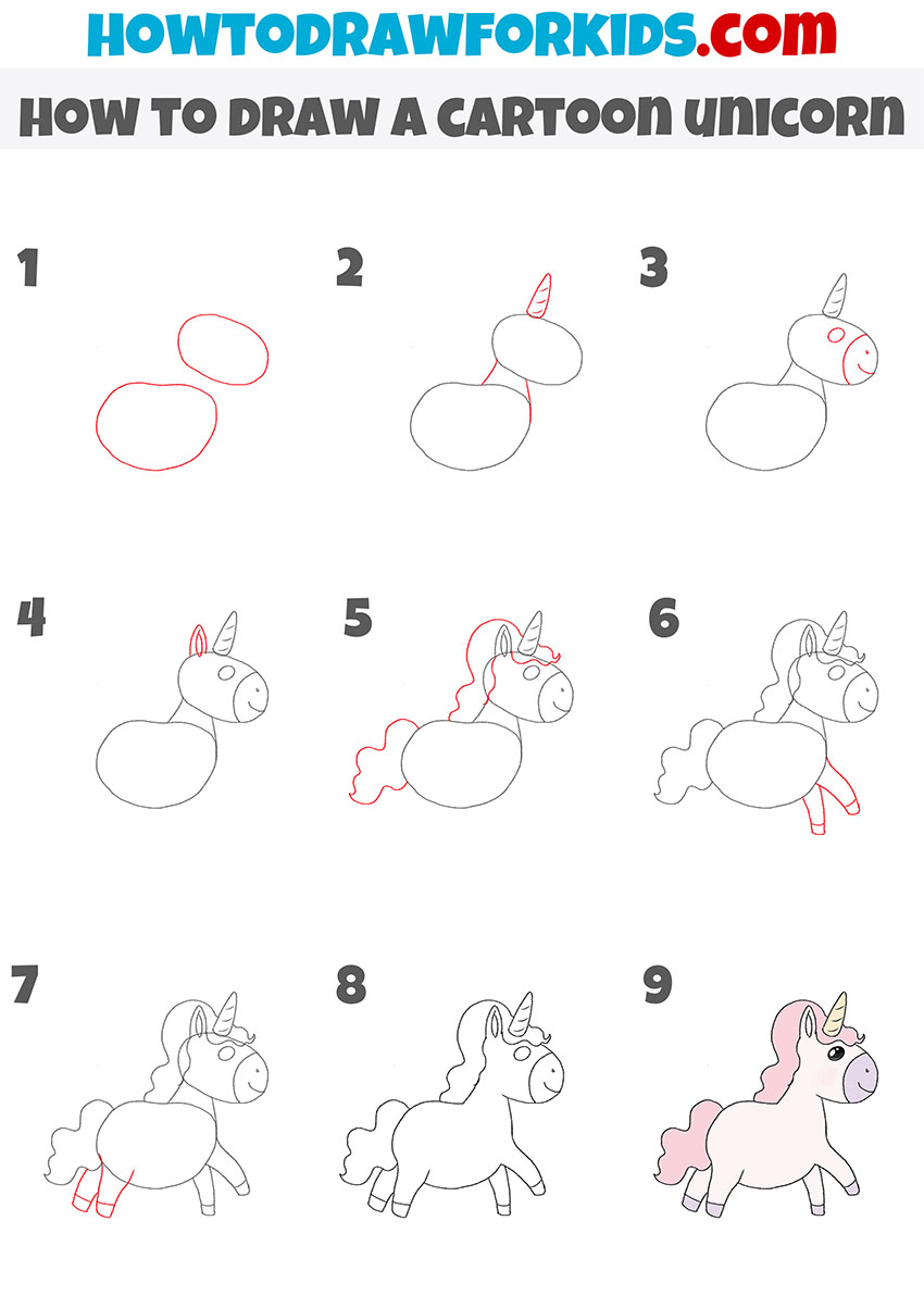 how to draw a cartoon unicorn step by step