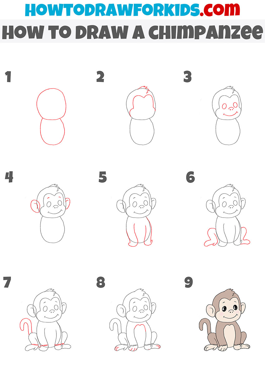 how to draw a chimpanzee step by step
