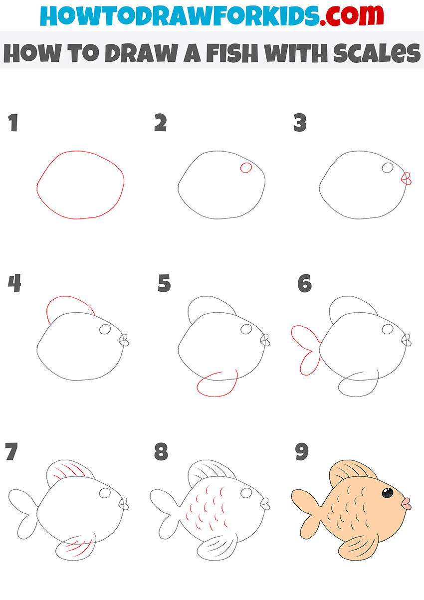 how to draw a fish with scales step by step