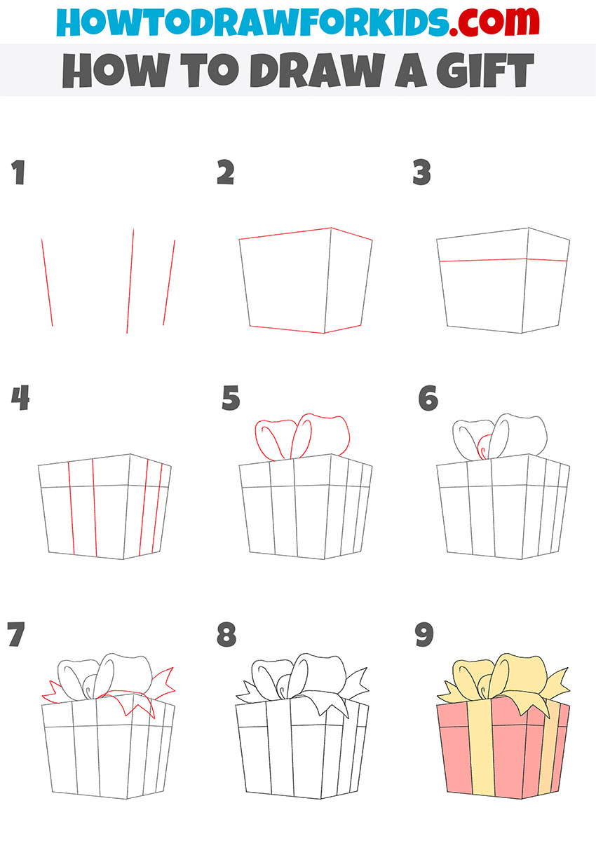 how to draw a gift step by step