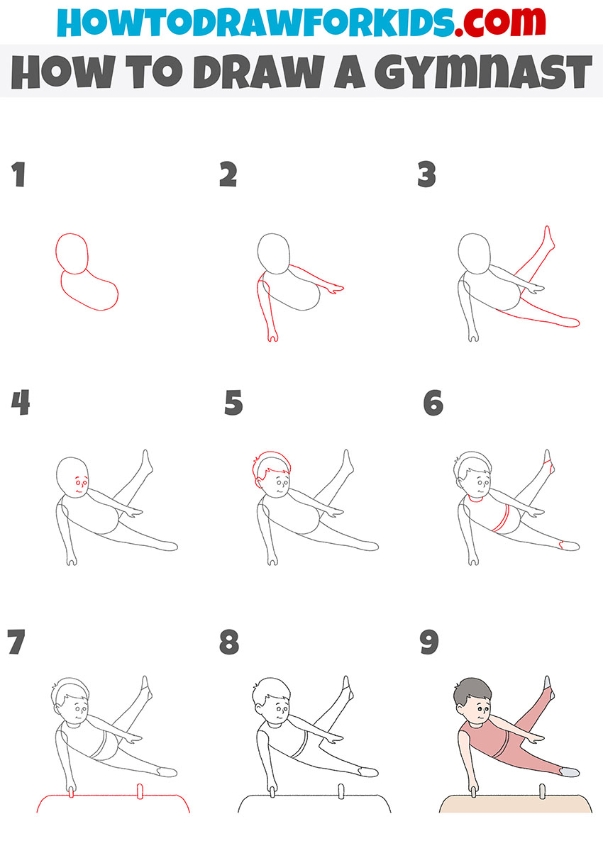 how to draw a gymnast step by step