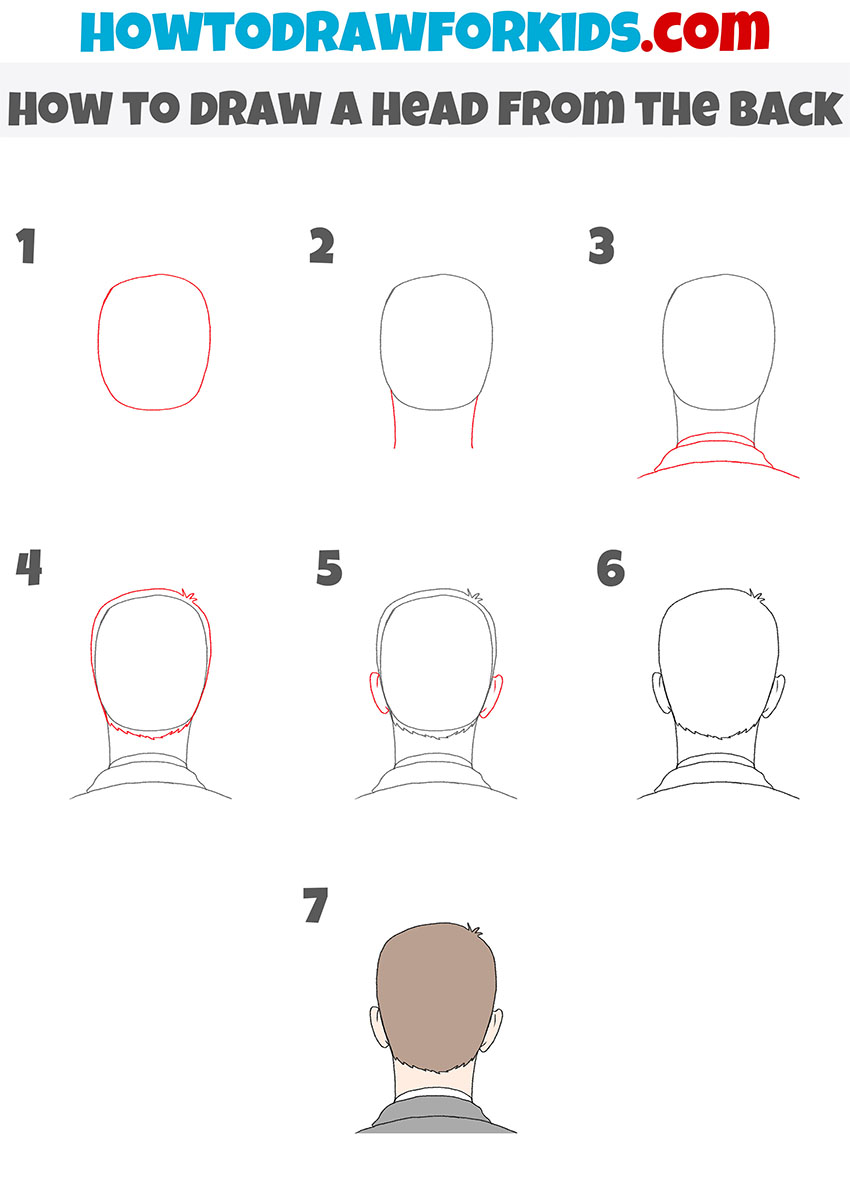 how to draw a head from the back step by step