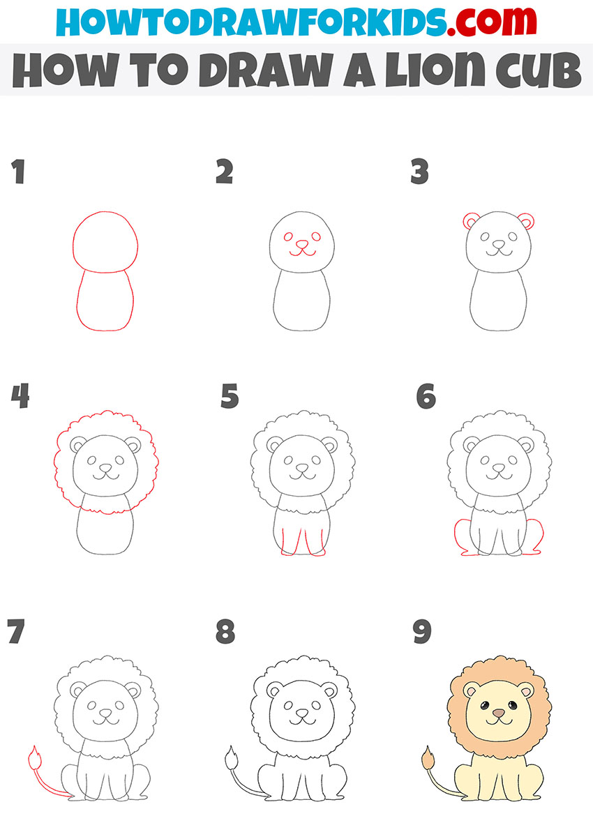 How to Draw a Lion Cub - Easy Drawing Tutorial For Kids