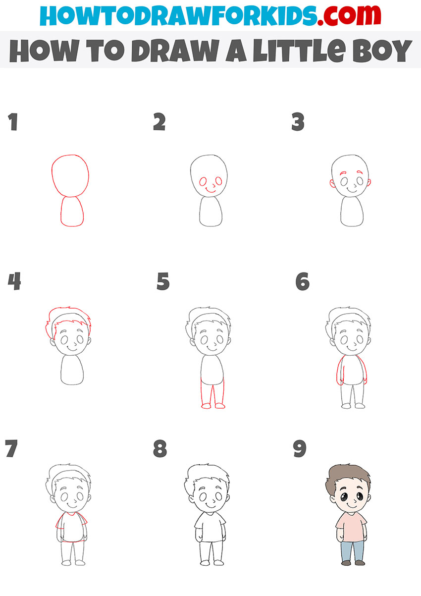 how to draw a little boy step by step