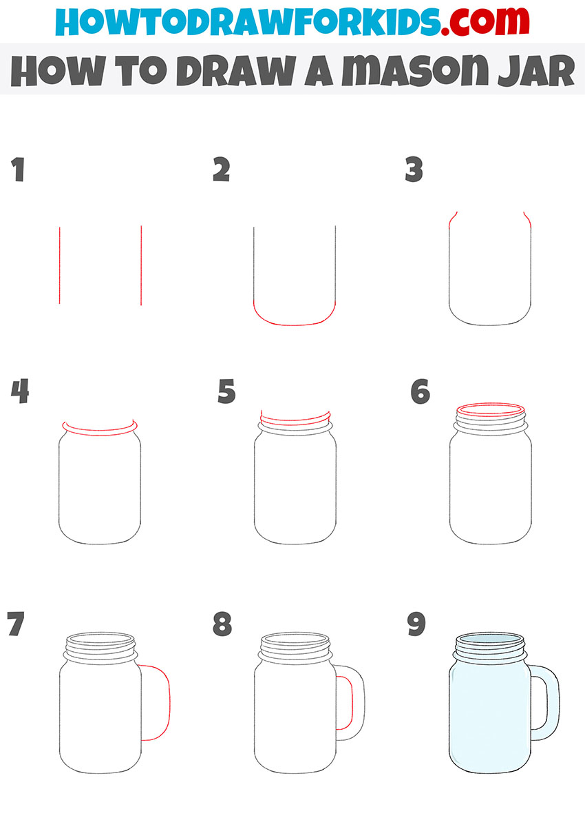 how to draw a mason jar step by step