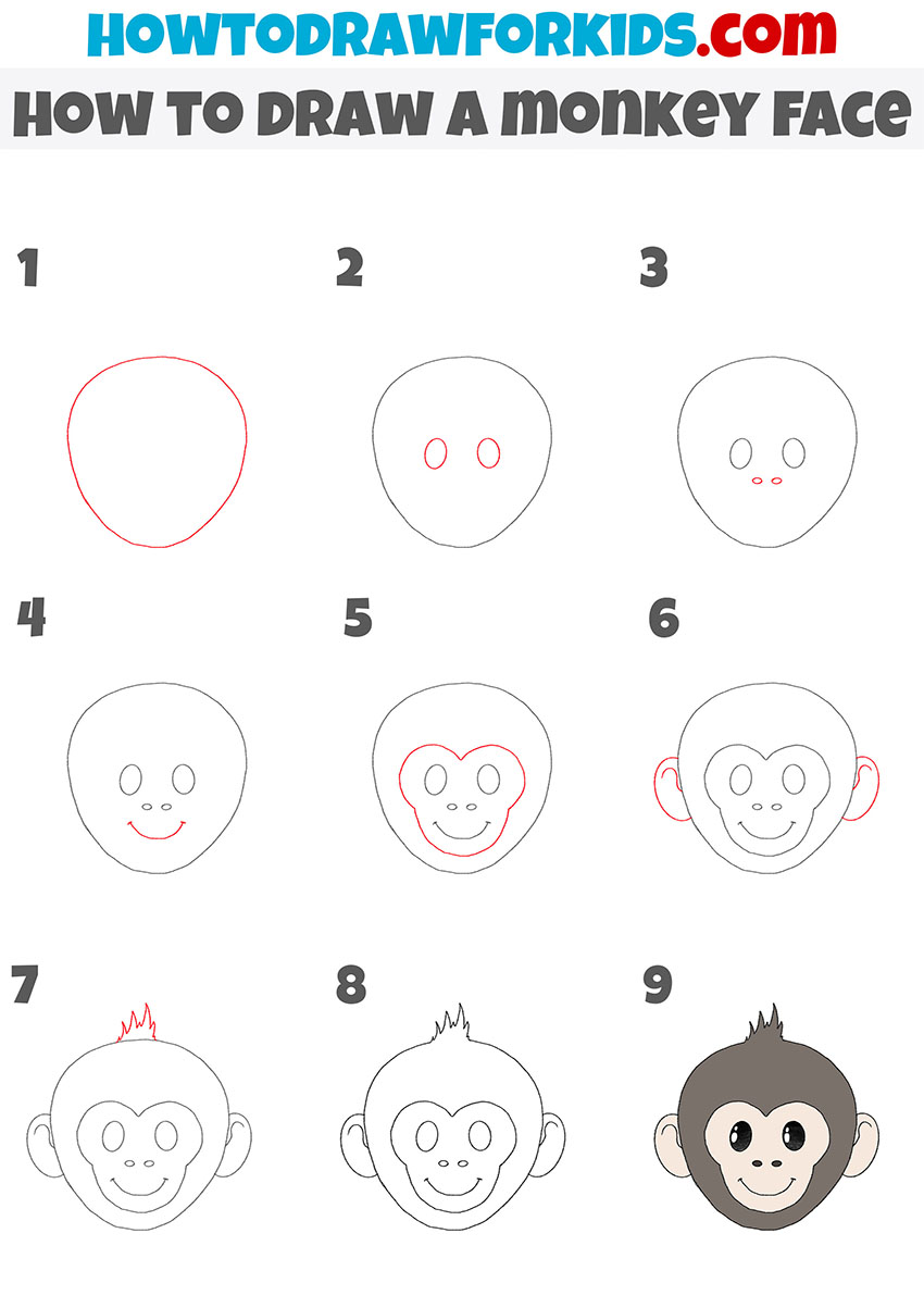 how to draw a monkey face step by step