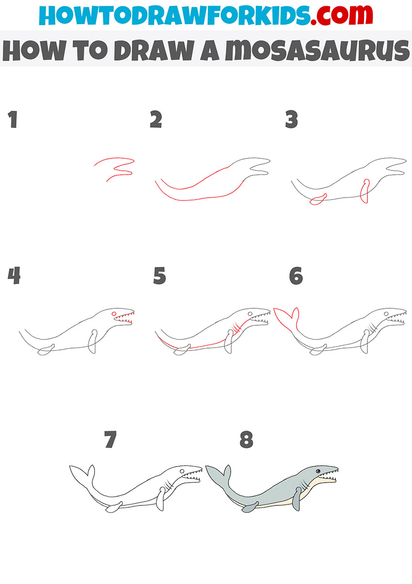 how to draw a mosasaurus step by step