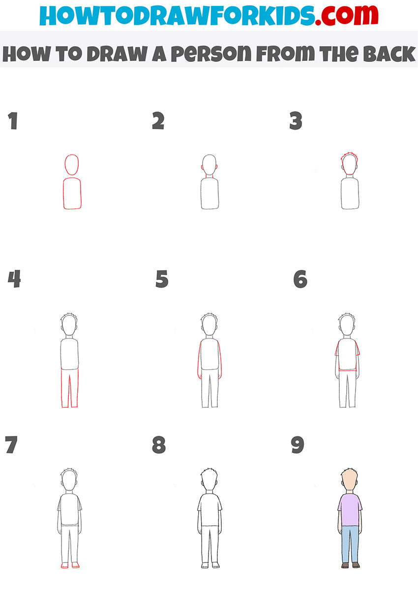 how to draw a person from the back step by step