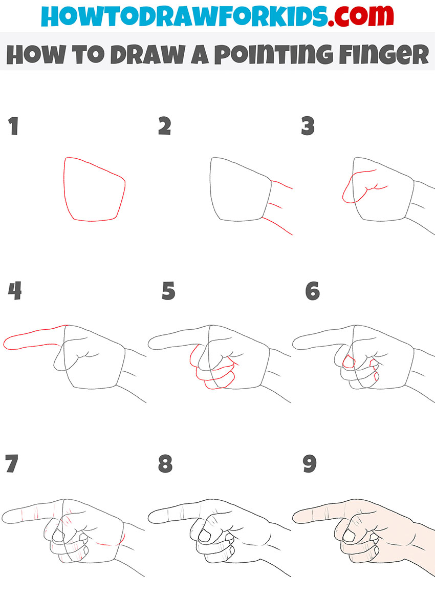 how to draw a pointing finger step by step