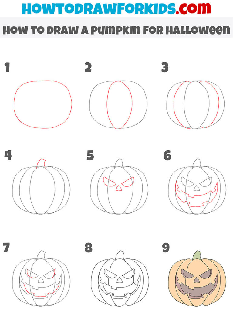 How to Draw a Pumpkin for Halloween - Drawing Tutorial For Kids