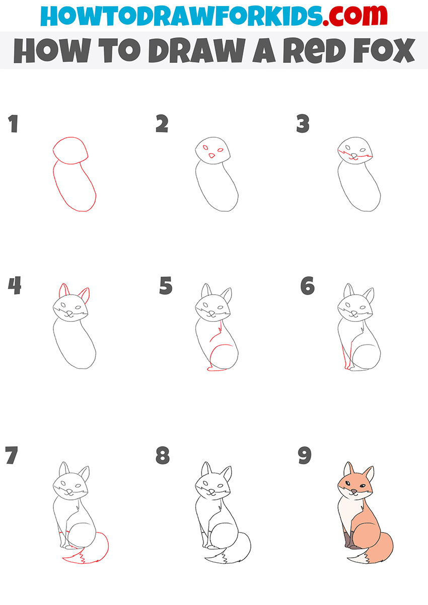 how to draw a red fox step by step