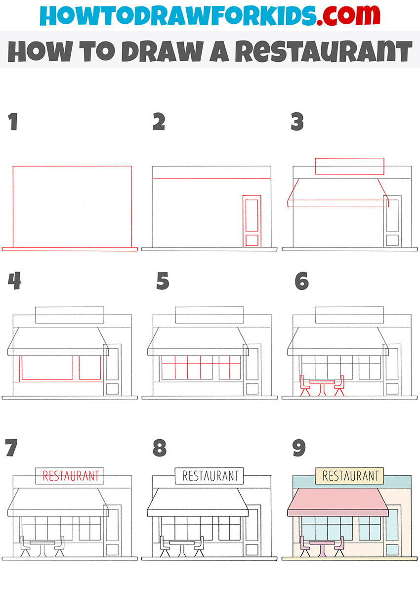how to draw a restaurant step by step