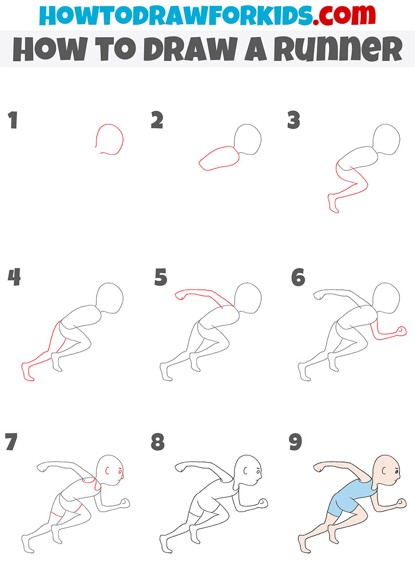 how to draw a runner step by step