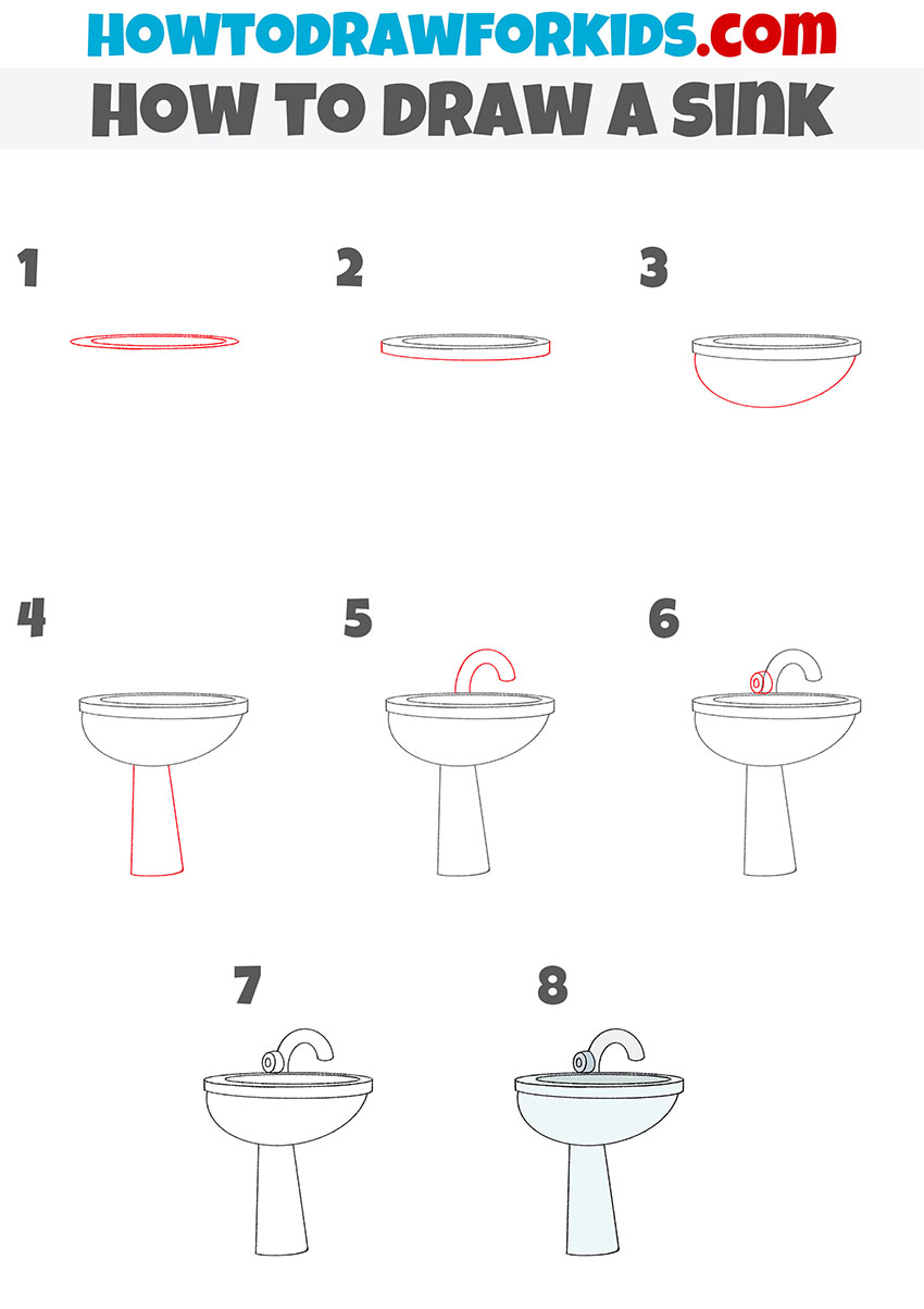 how to draw a sink step by step