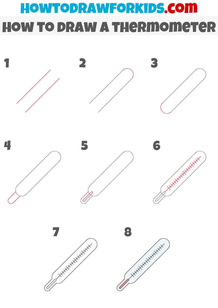 how to draw a thermometer step by step