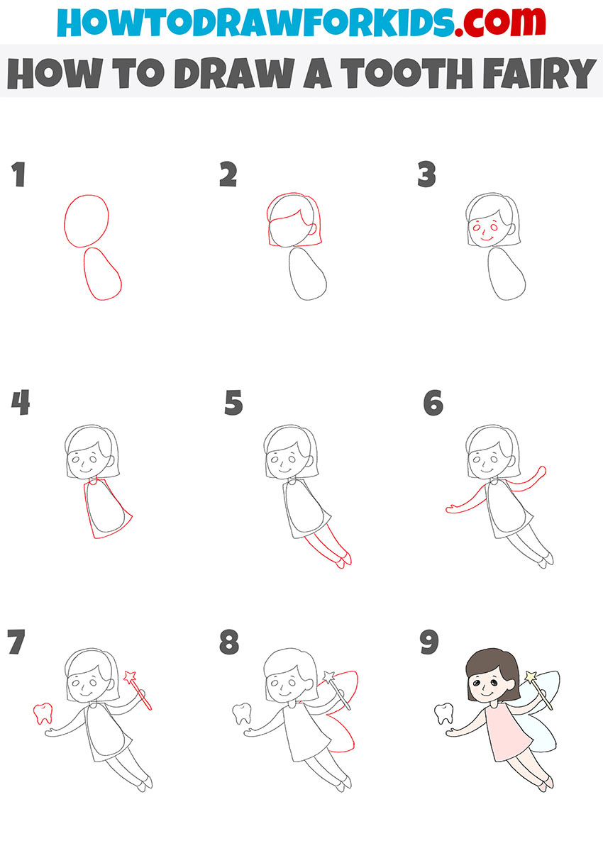how to draw a tooth fairy step by step
