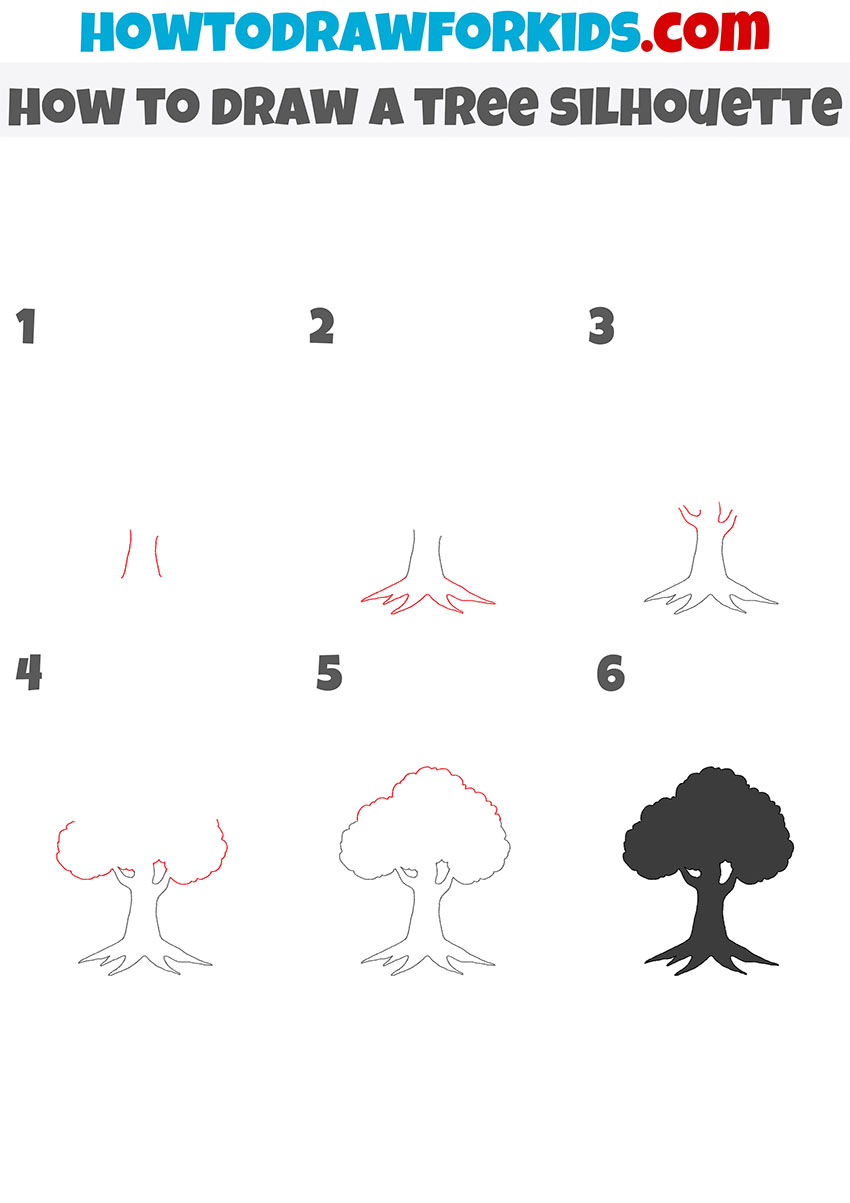 how to draw a tree silhouette step by step