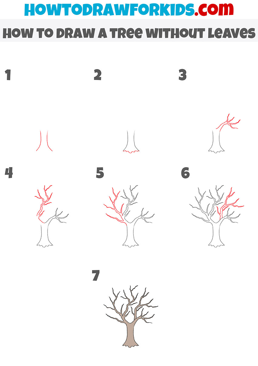 how to draw a tree without leaves step by step