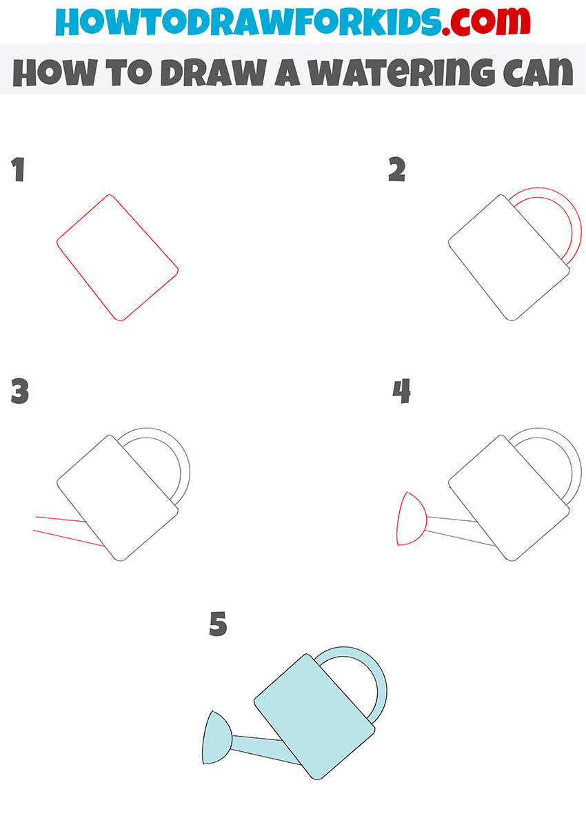 how to draw a watering can step by step