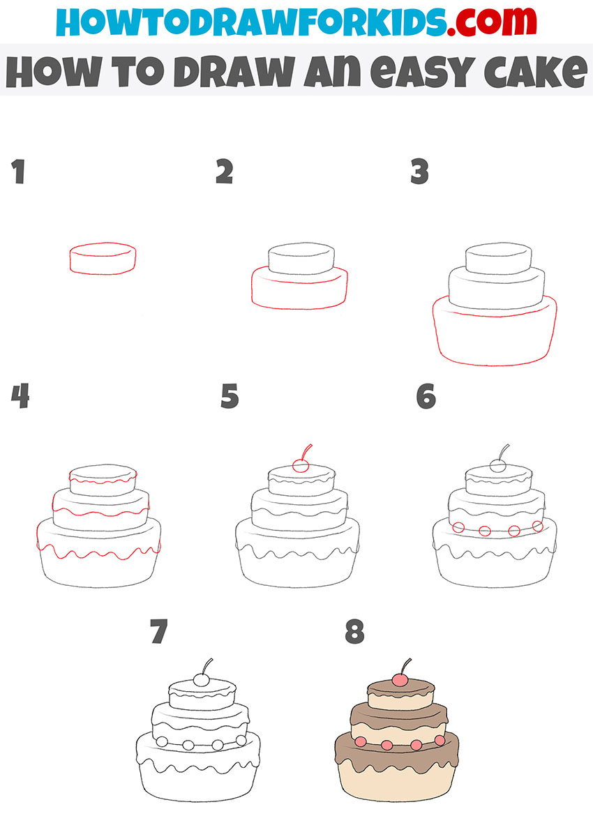 how to draw an easy cake step by step