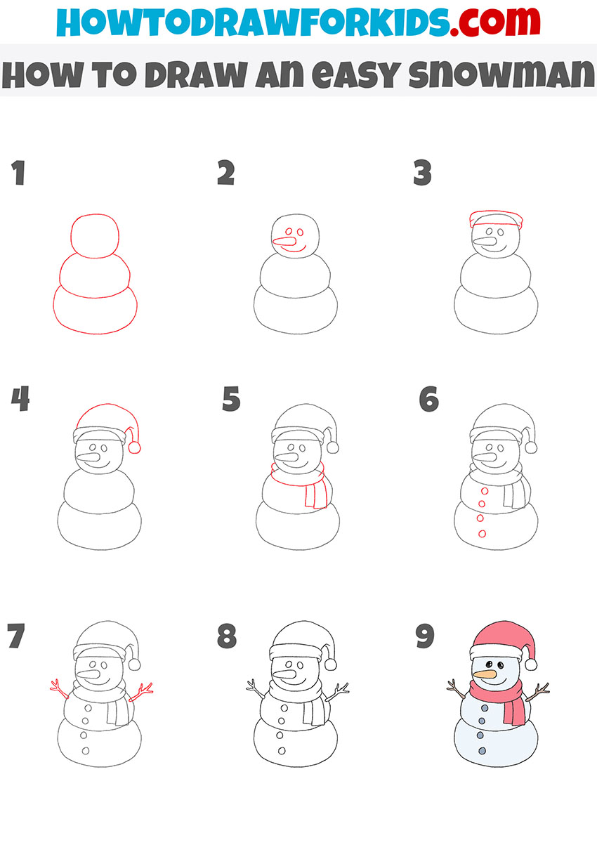 how to draw an easy snowman step by step