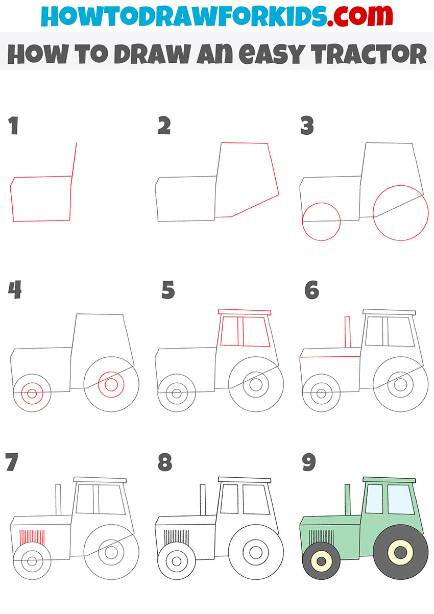 how to draw an easy tractor step by step