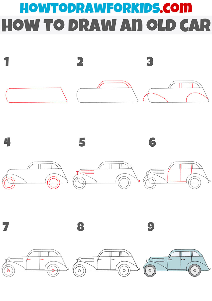 how to draw an old car step by step