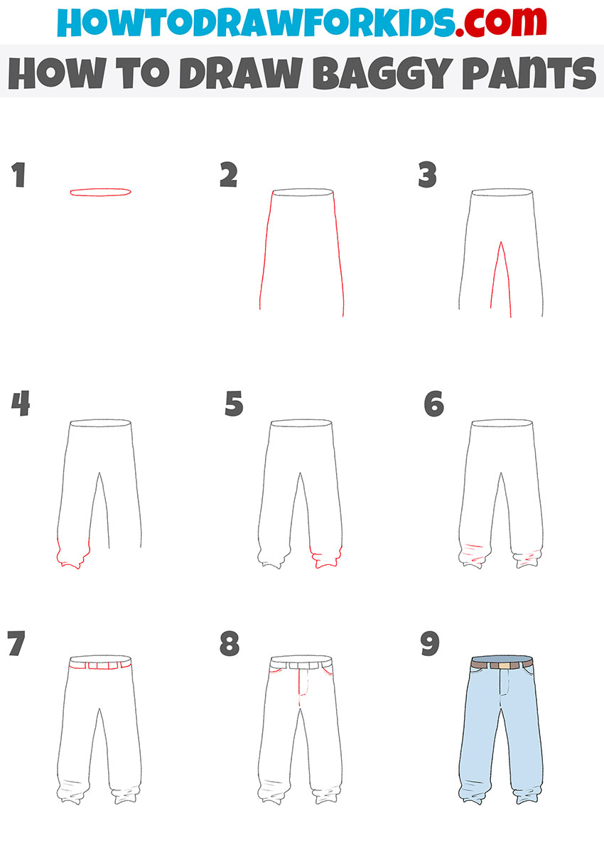 how to draw baggy pants step by step