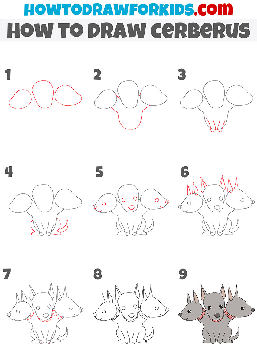 how to draw cerberus step by step