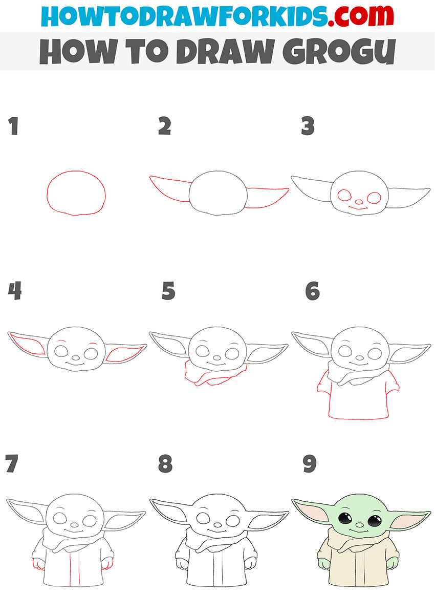 how to draw grogu step by step