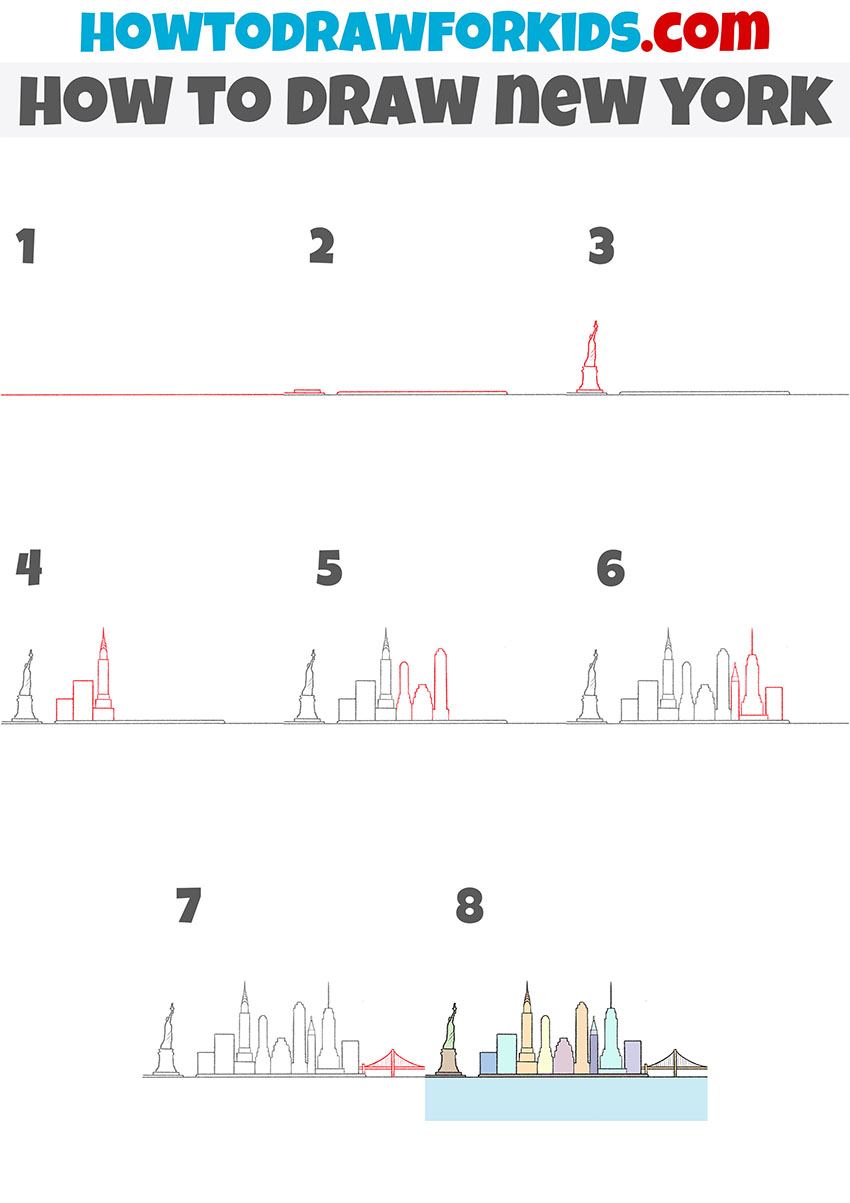 how to draw new york step by step