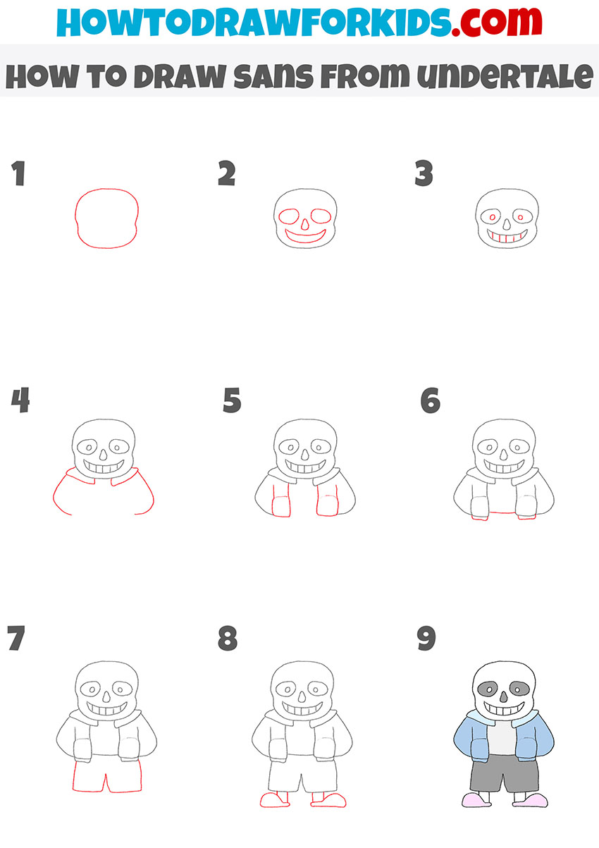 how to draw sans from undertale step by step