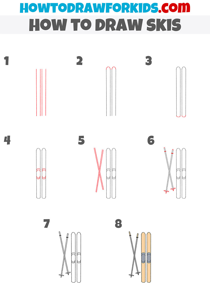 how to draw skis step by step