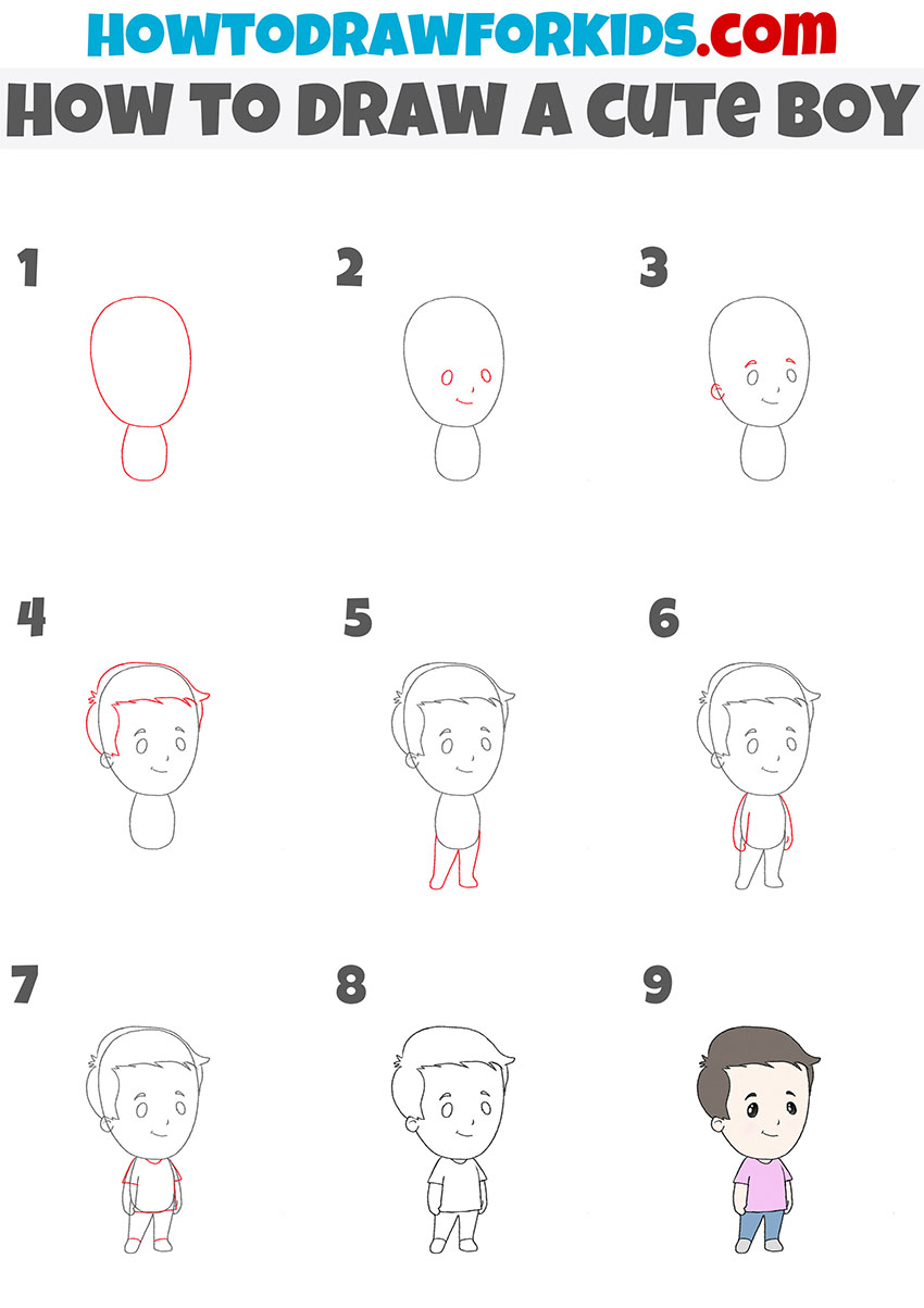 how to draw a cute boy step by step