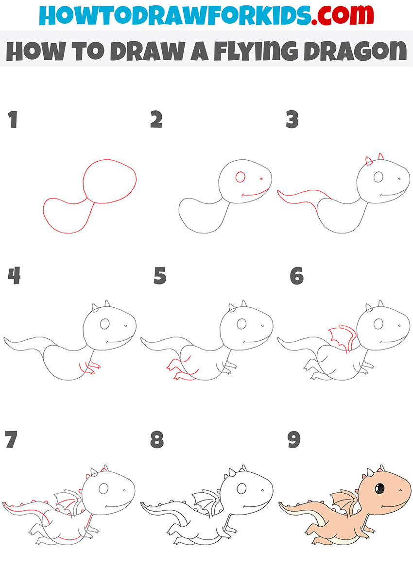 how to draw a flying dragon step by step