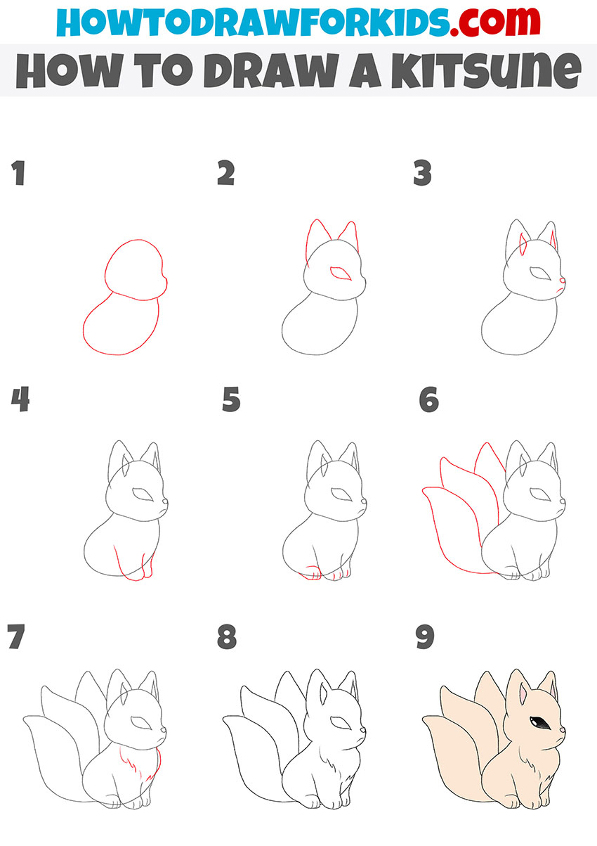 how to draw a kitsune step by step