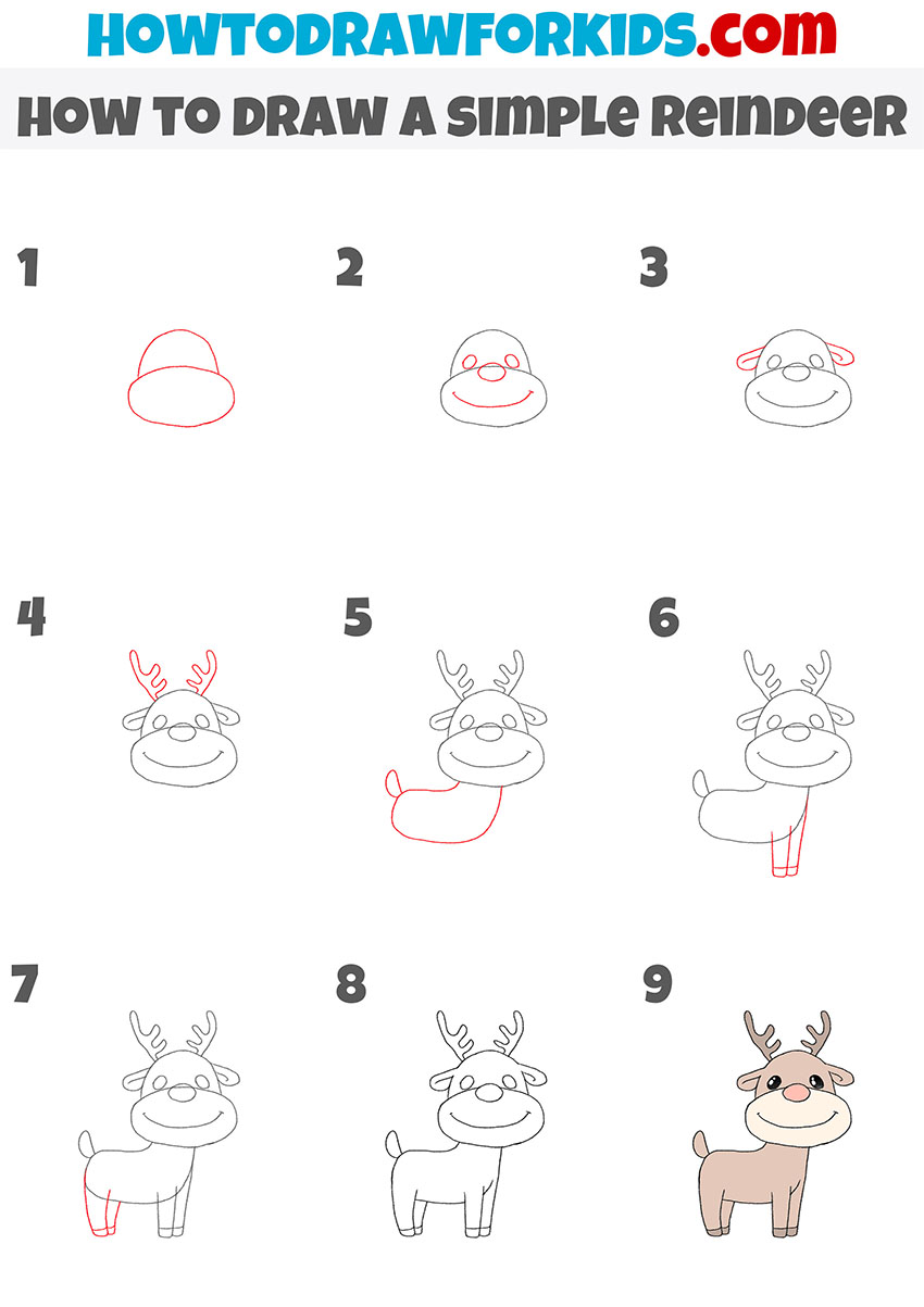 how to draw a simple reindeer step by step