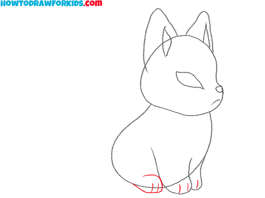 Draw the hind legs and toes