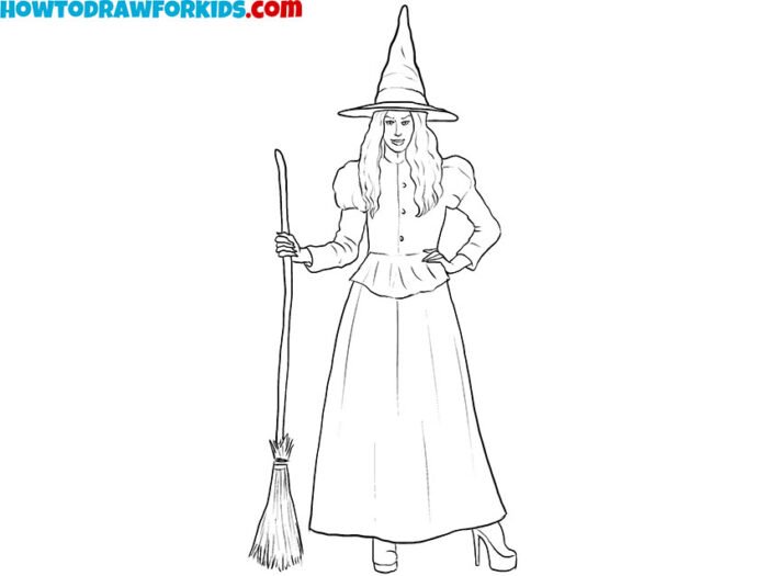Realistic witch coloring page