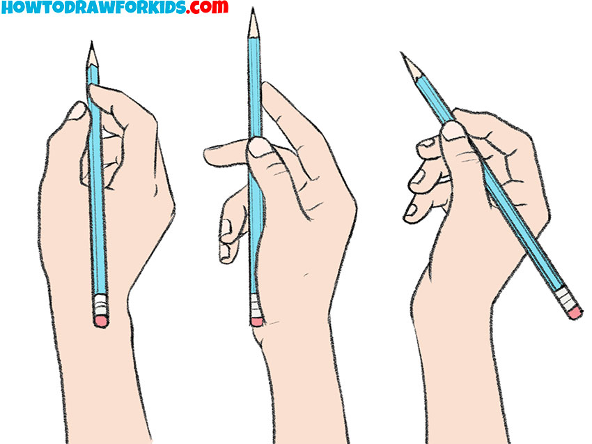 Three types of correct pencil grip
