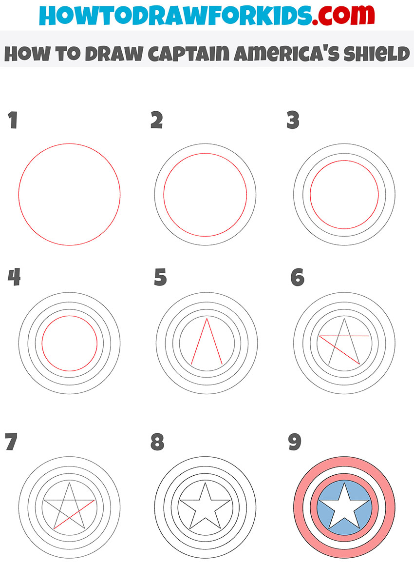 how to draw captain america's shield step by step