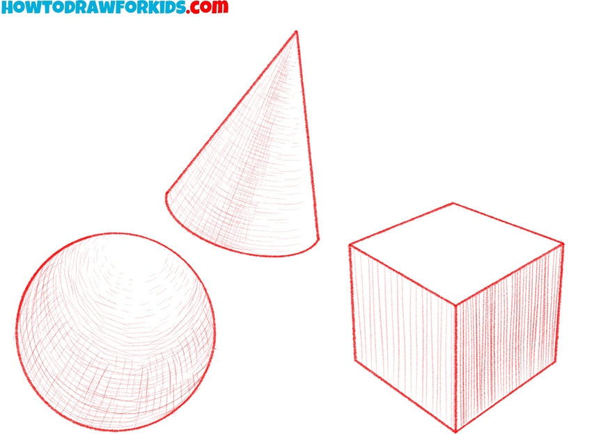 Example of how hatching shows volume and form